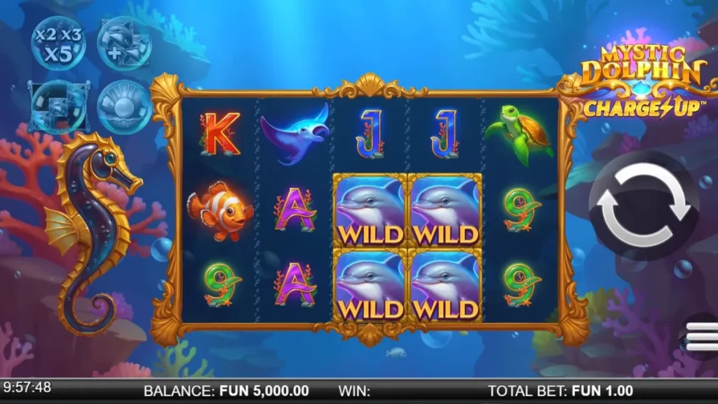 Mystic Dolphin Charge Up slot gameplay interface