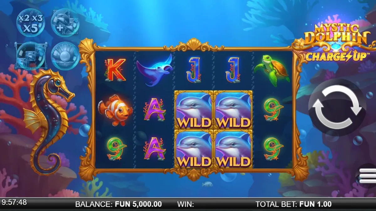 Mystic Dolphin Charge Up slot gameplay interface